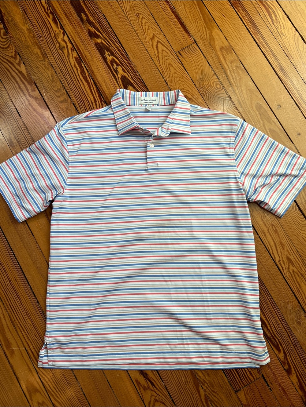 Peter Millar Boys Multi-Color Striped Polo (Blue, Red, White)